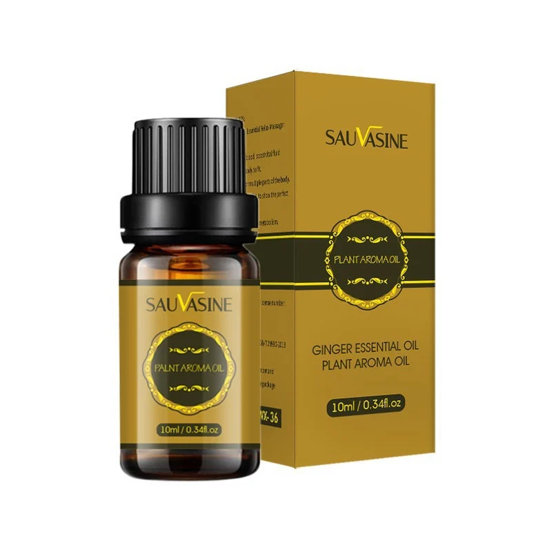 ginger-essential-oil-10ml-massage-skin-care-sau-c7qm3np7-1 Sauvagine Ginger Essential Oil in a 10ml bottle, used for massage to improve circulation and skin tightness