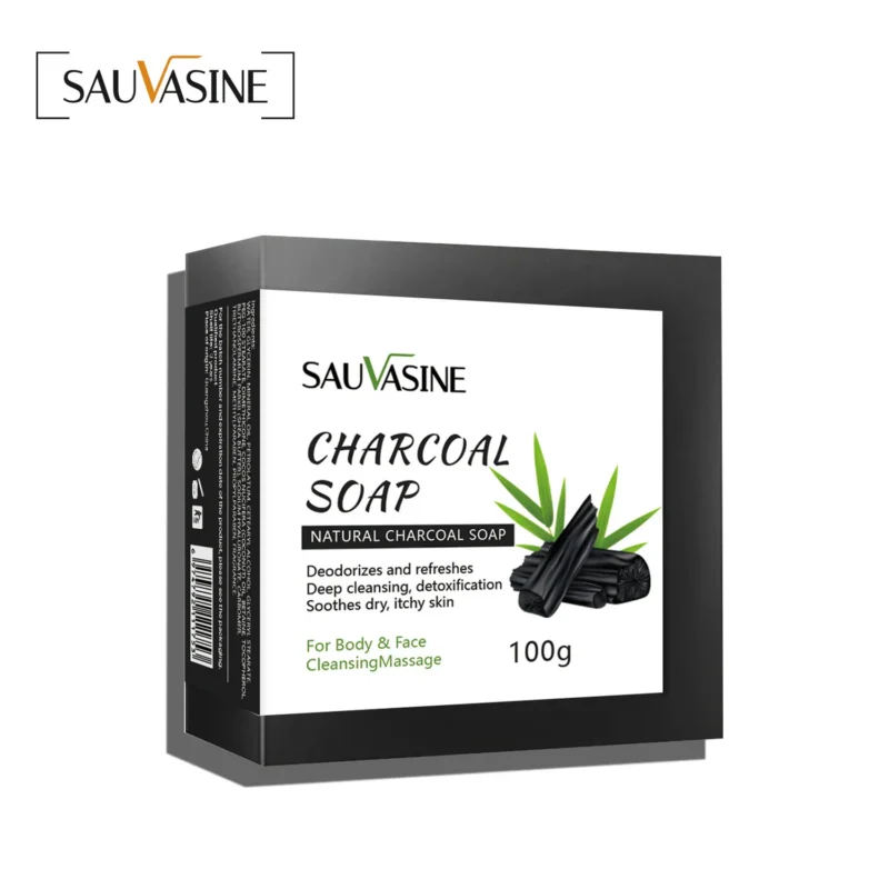 sauvasine-black-charcoal-soap-blackhead-remover-sau-k78hsgz7-1 Black Charcoal Soap Bar - Deep Cleansing Handmade Face & Body Wash for Blackhead Removal & Oil Control (100g)